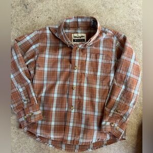Wrangler Riata Boys XS Plaid Long Sleeve Button Down Shirt Western Cowboy